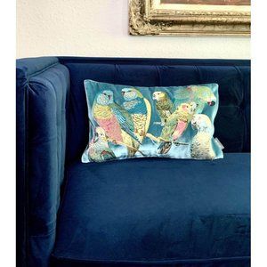 Decorative Pillow with New Insert Embroidered with Bird Design